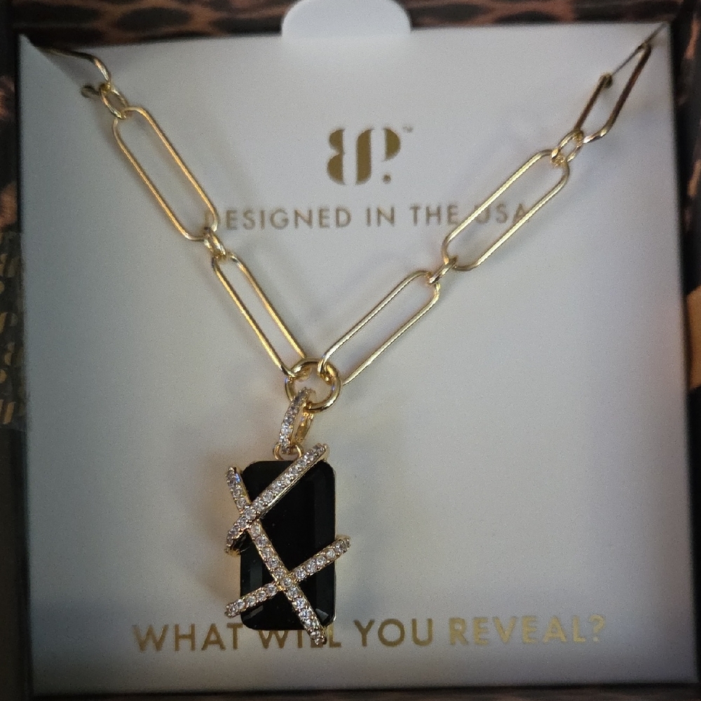Elegant BP Gold Necklace with Black Pendant New Never Worn